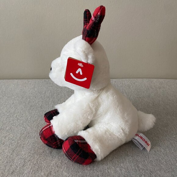 Aurora Red White Black Plaid Hooves Antlers White Holiday Reindeer 10" 2020 - Picture 4 of 12